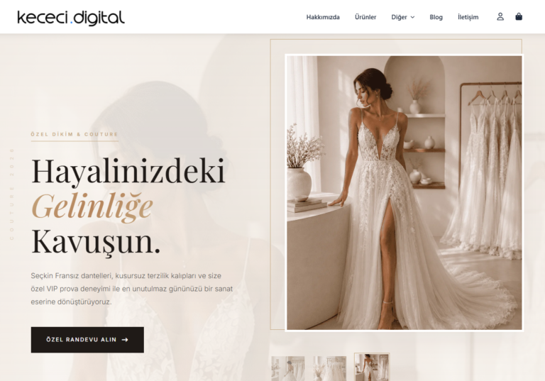 Gelinlikçi & Moda Evi E-Ticaret WordPress Teması | Modern, Şık ve WooCommerce Uyumlu