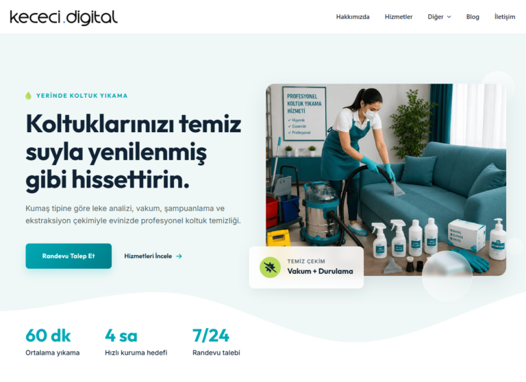 Koltuk Yıkama & Yerinde Temizlik WordPress Teması | Tek Tık Kurulum | Sınırsız Lisans