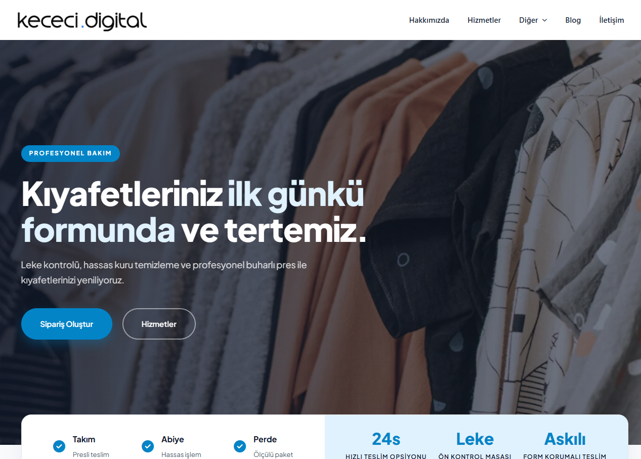 Kuru Temizleme & Ütü Evi WordPress Teması | Tek Tık Kurulum | Sınırsız Lisans
