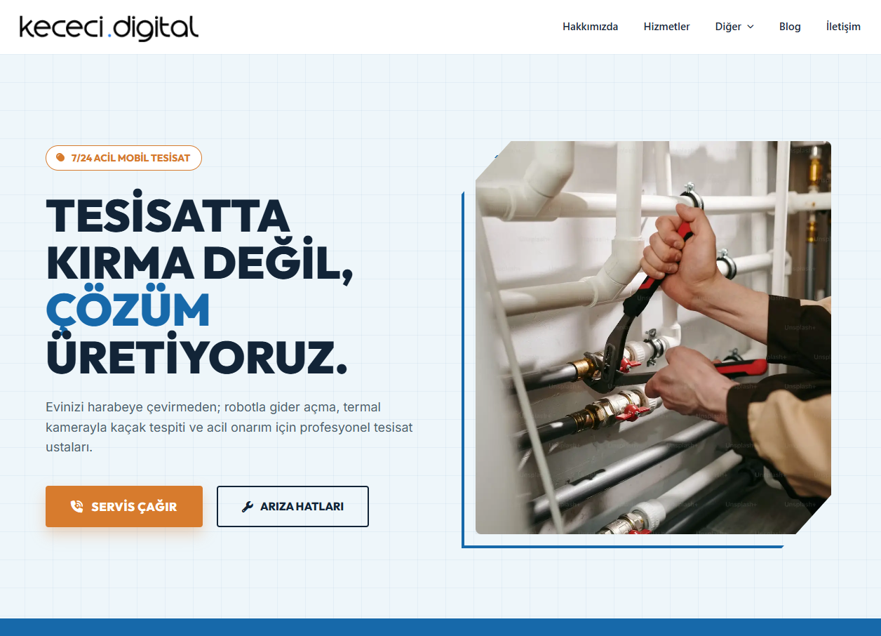Tesisatçı & Su Kaçağı Tespiti WordPress Teması | Tek Tık Kurulum