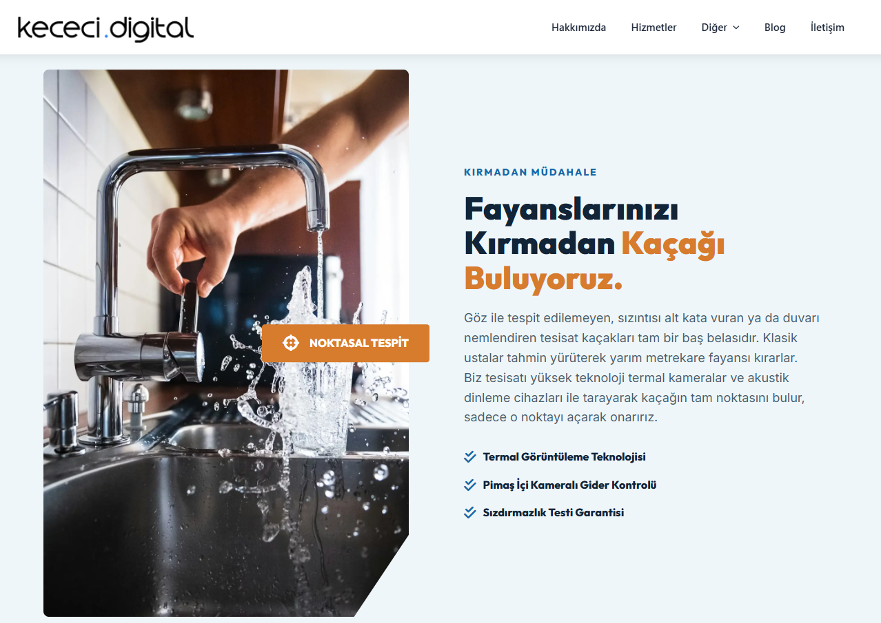 Tesisatçı & Su Kaçağı Tespiti WordPress Teması | Tek Tık Kurulum - Görsel 4